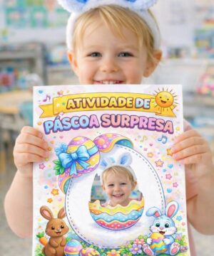 Atividade de Páscoa Surpresa – Porta-Retrato com Foto da Criança | Versão Colorida e Para Colorir