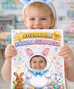 Atividade de Páscoa Surpresa – Porta-Retrato do Coelhinho com Foto da Criança | Editável e Versão para Colorir